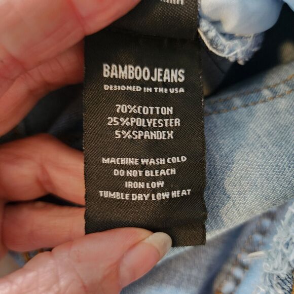 BAMBOO JEANS Blue Distressed Stretch Jeans High Waisted Straight Leg Size 7/8 - Picture 6 of 7